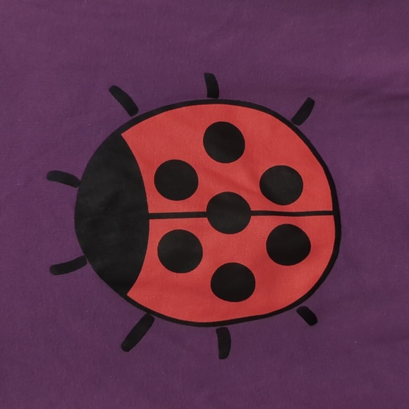 Mini Boden Purple long-sleeve tee w/ lady bug, green sleeve w/ polka dots Sz 5-6 - Picture 4 of 6